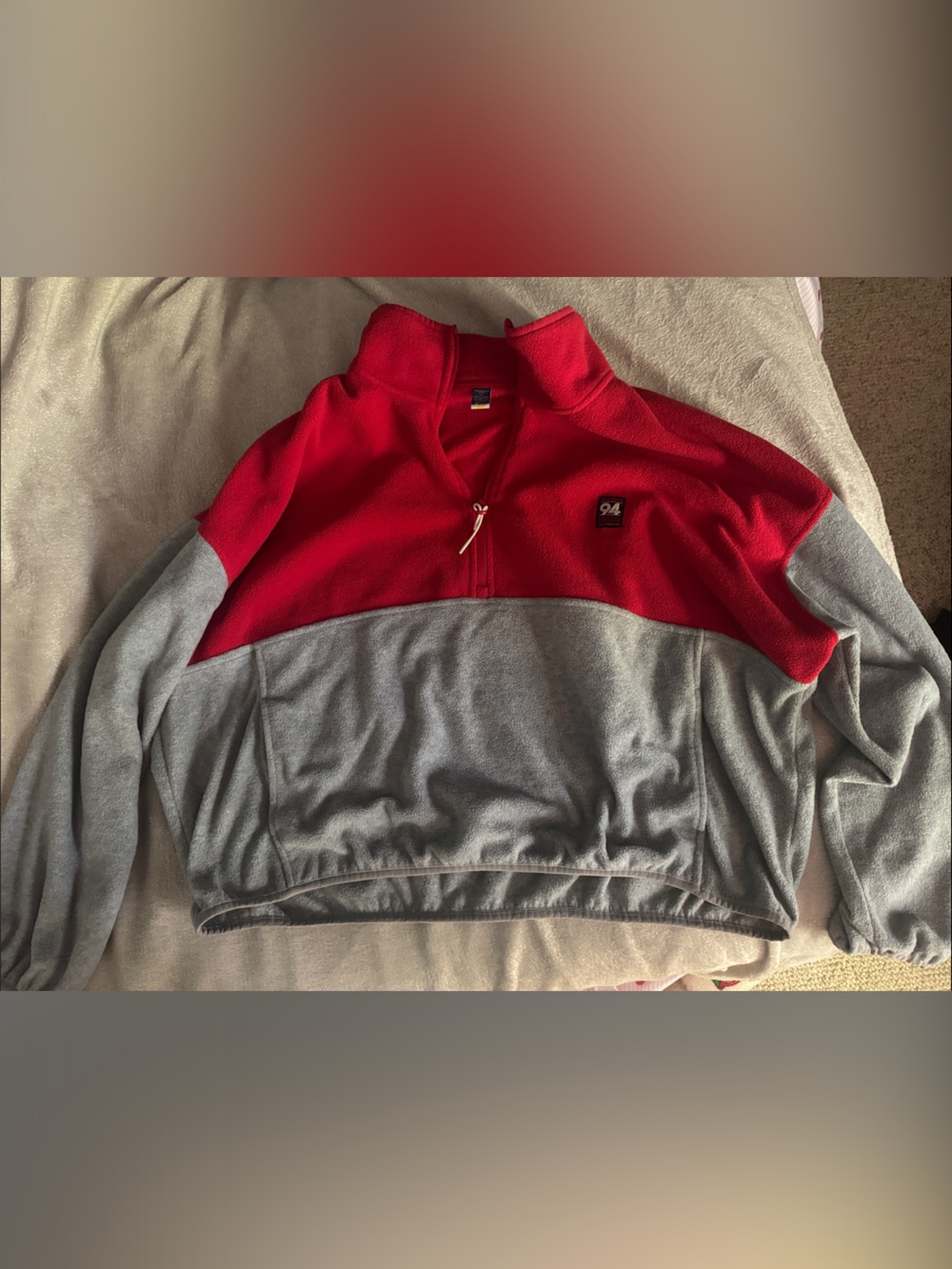 Red and Gray Half-Zip Fleece Pullover